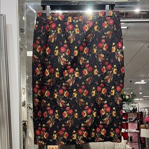 ESCADA Iridescent Jaquard Floral Black and Red Women's Skirt